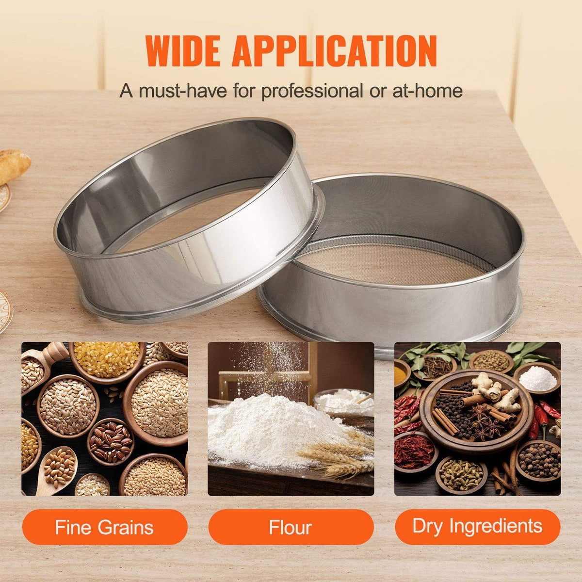 304 Stainless Steel Fine Mesh Flour Sifter for Baking