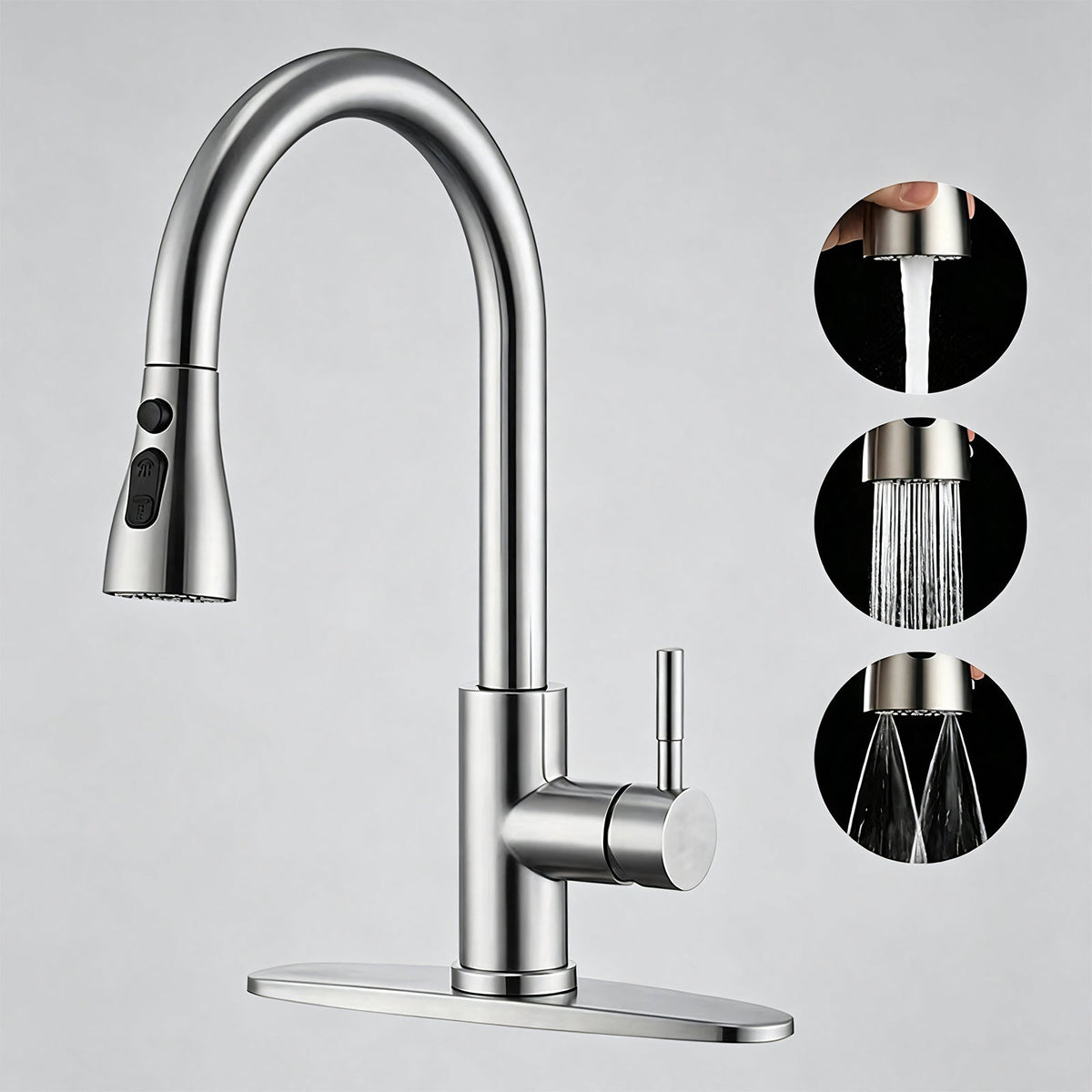304 Stainless Steel Pull-Out Kitchen Faucet – Brushed Nickel