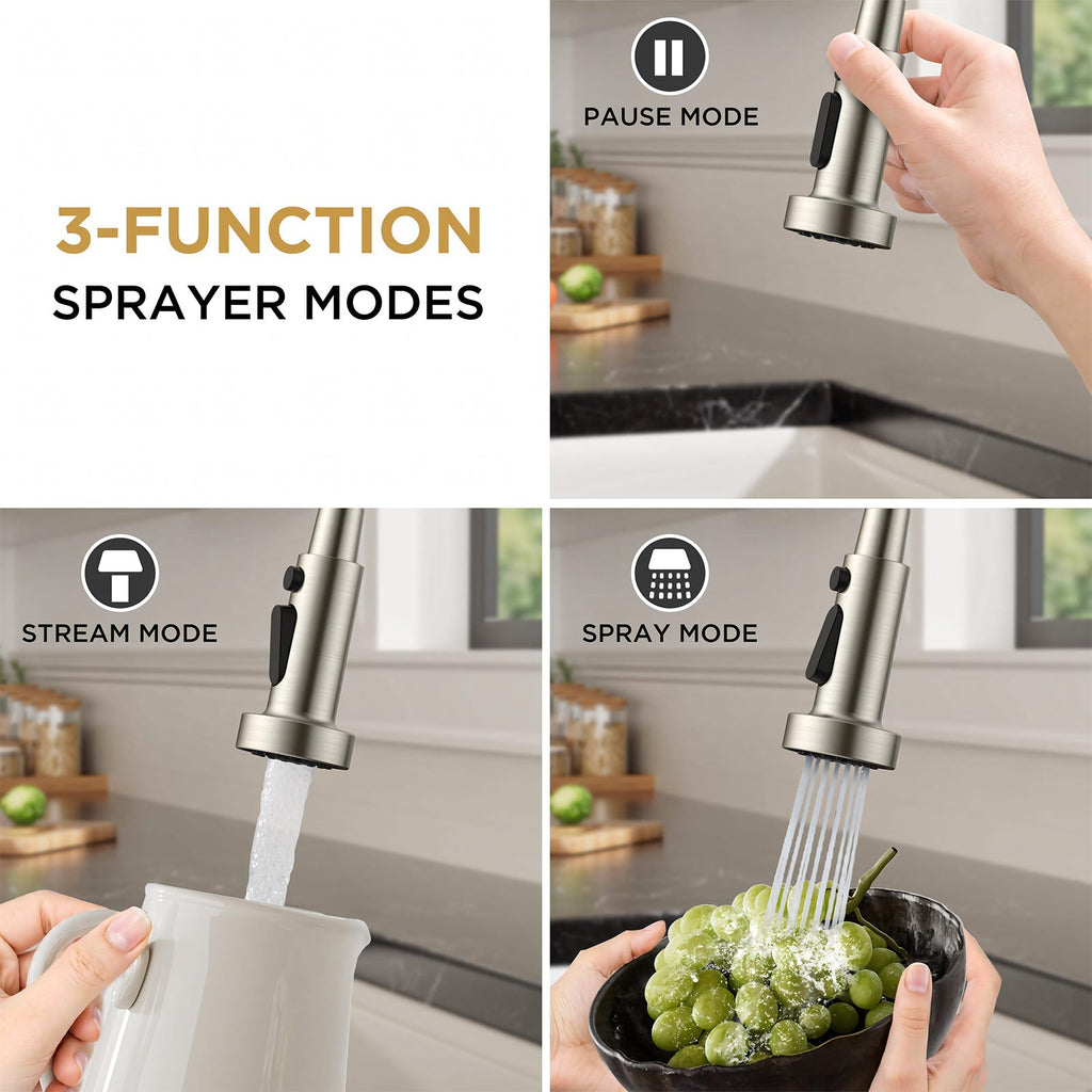 304 Stainless Steel Pull-Out Kitchen Faucet – Brushed Nickel