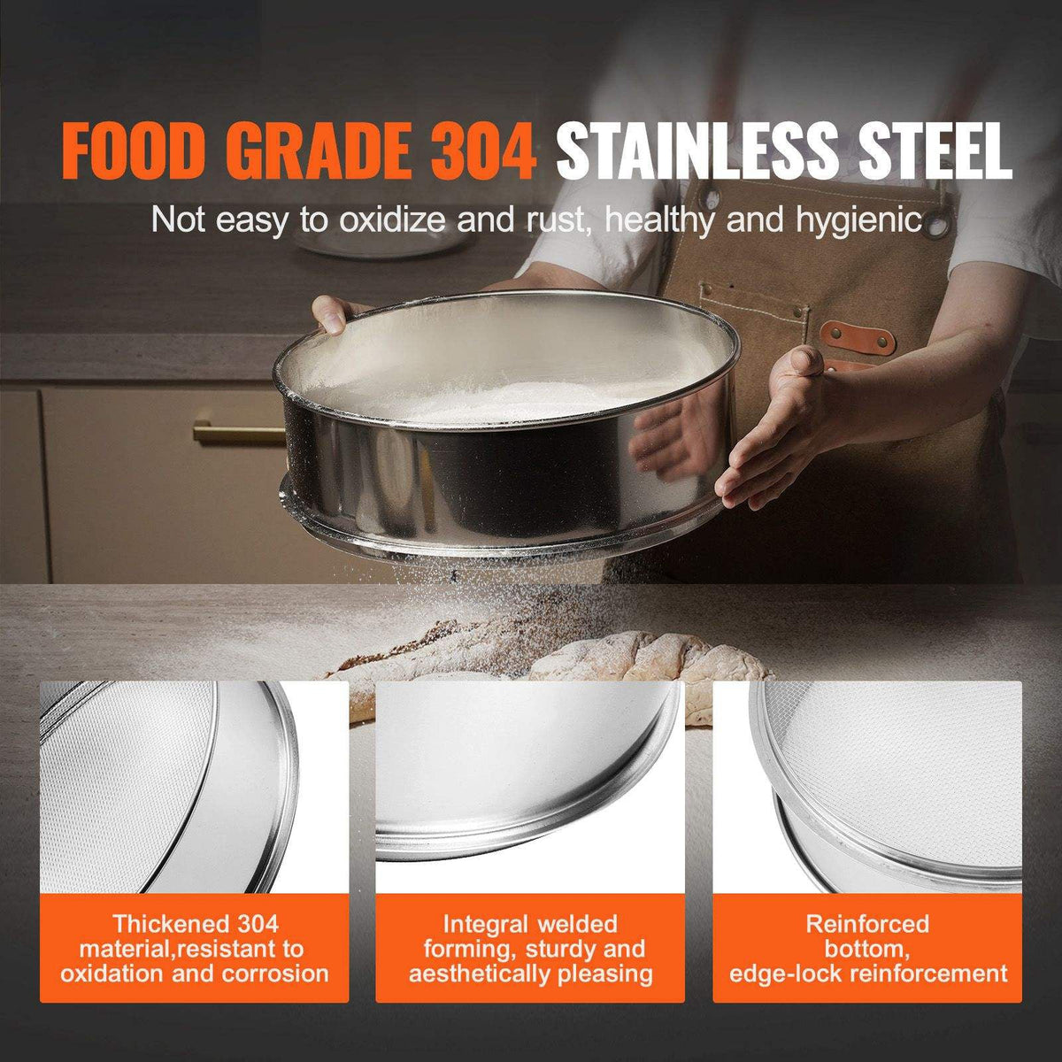 304 Stainless Steel Fine Mesh Flour Sifter for Baking