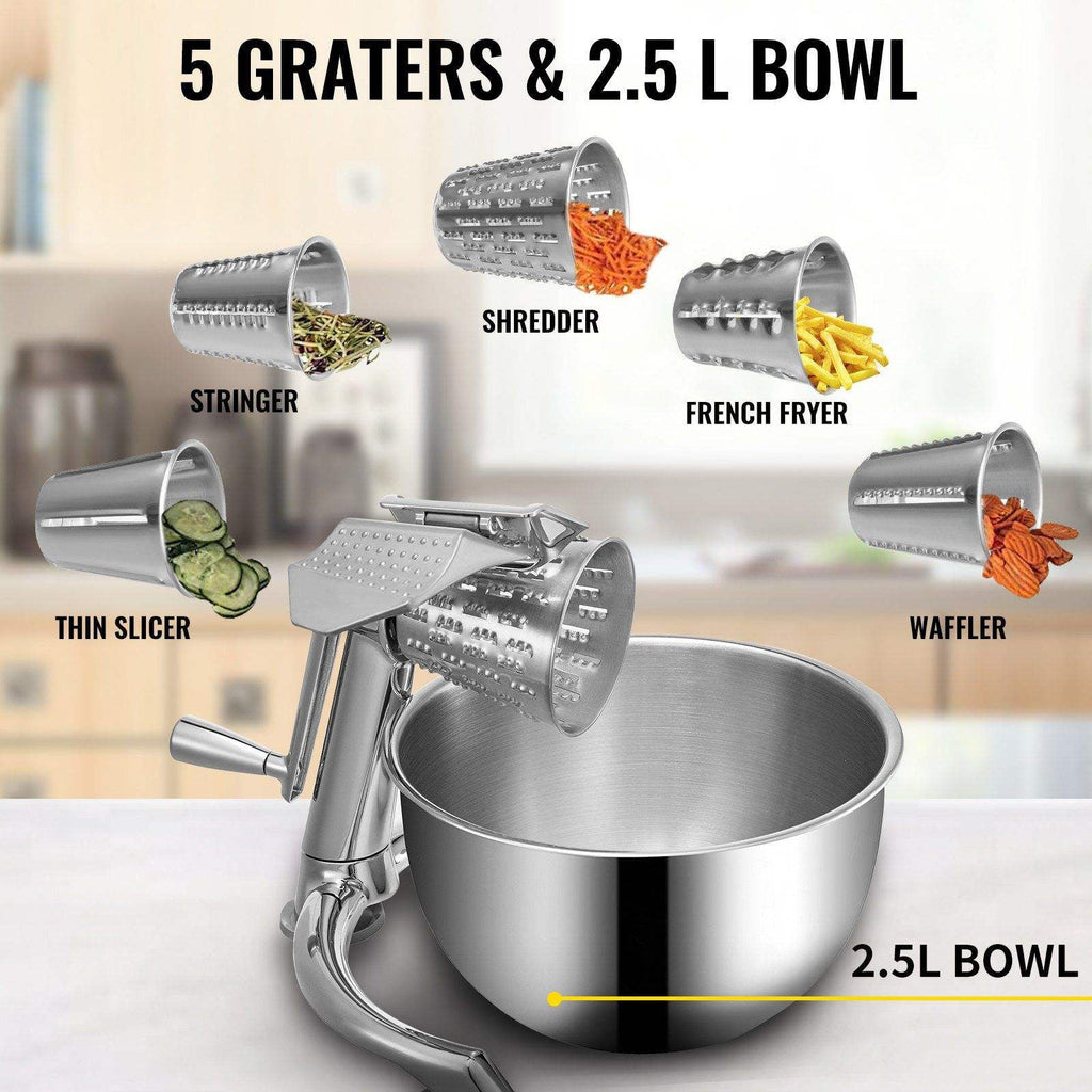 Rotary Cheese Grater with 5 Stainless Steel Blades & 2.5L Bowl