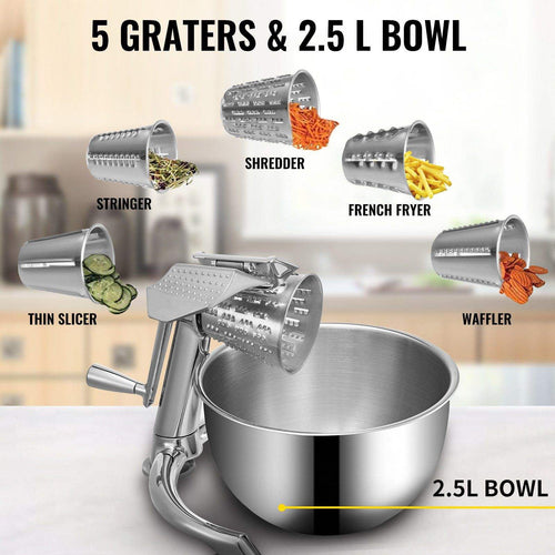 Rotary Cheese Grater with 5 Stainless Steel Blades & 2.5L Bowl