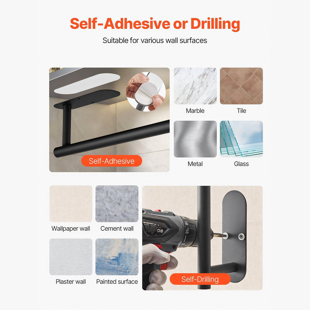 Stainless Steel Self-Adhesive Paper Towel Holder for Kitchen