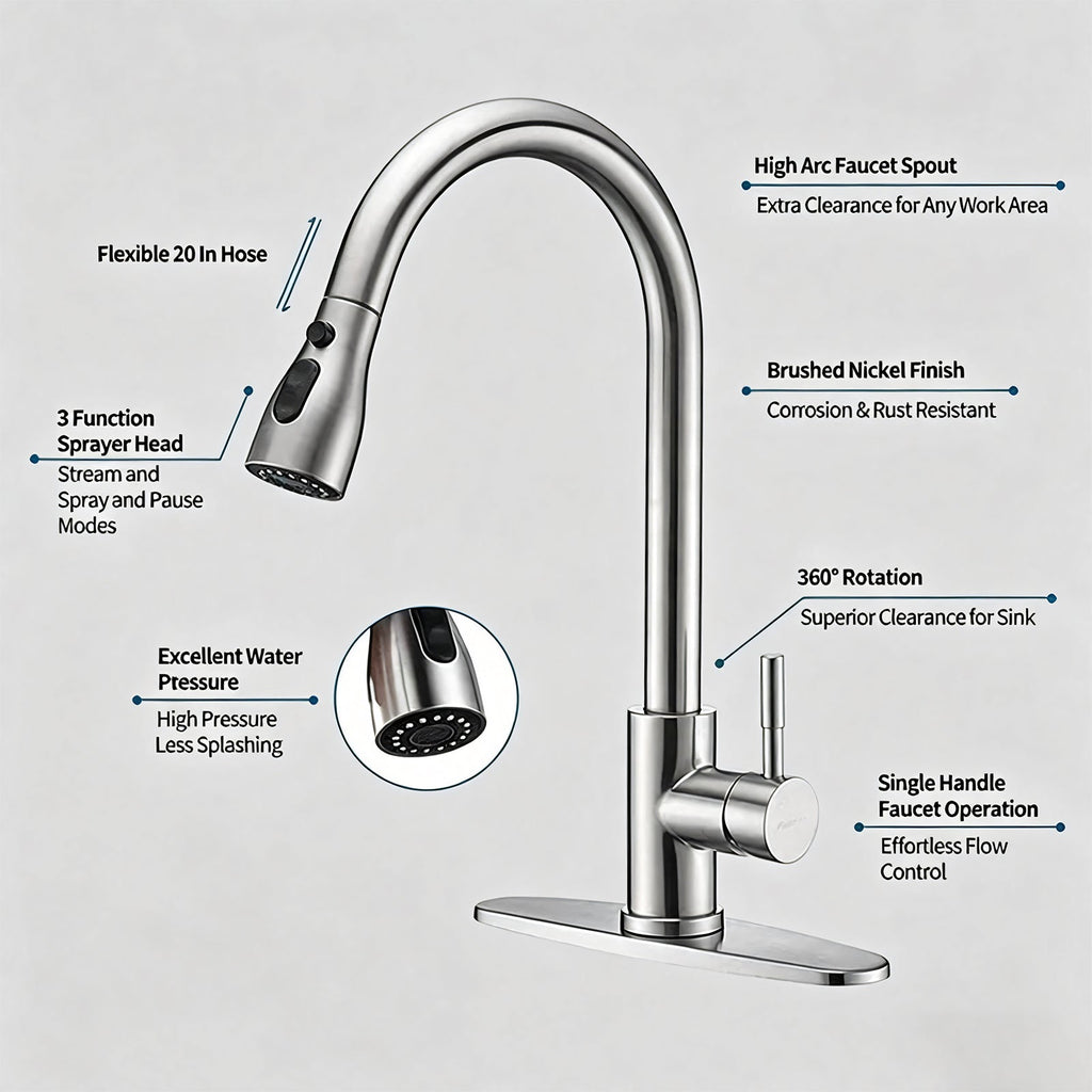 304 Stainless Steel Pull-Out Kitchen Faucet – Brushed Nickel